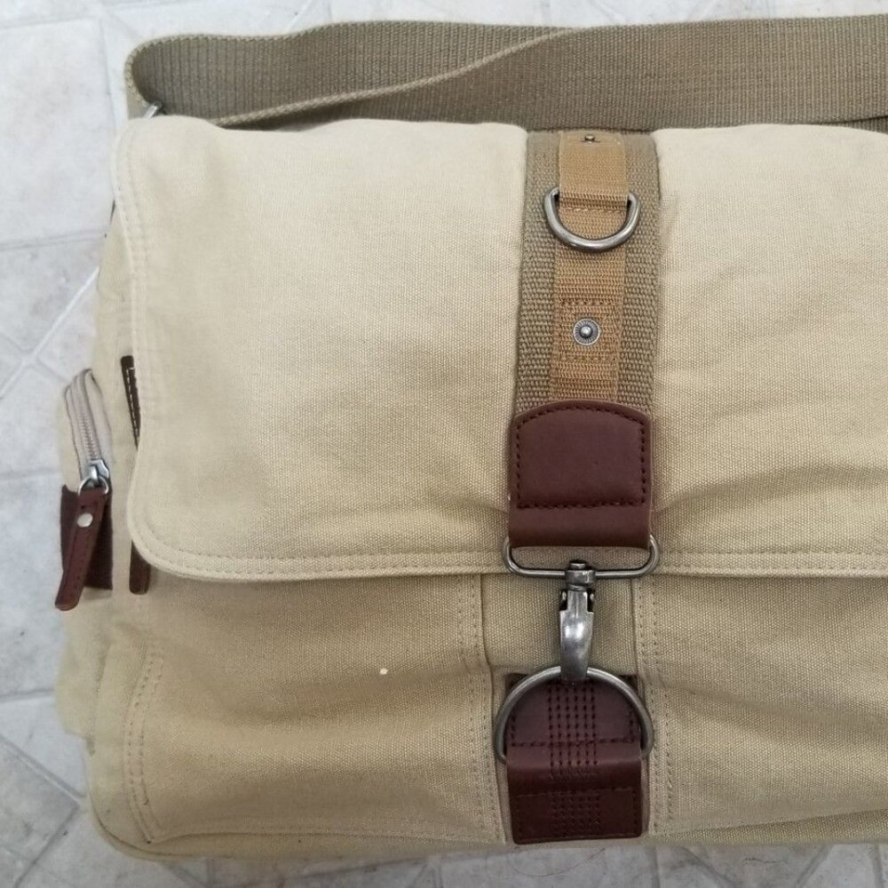 Relic 67 Canvas Messenger Shoulder Bag Adjustable Strap - Brown Accents Tan